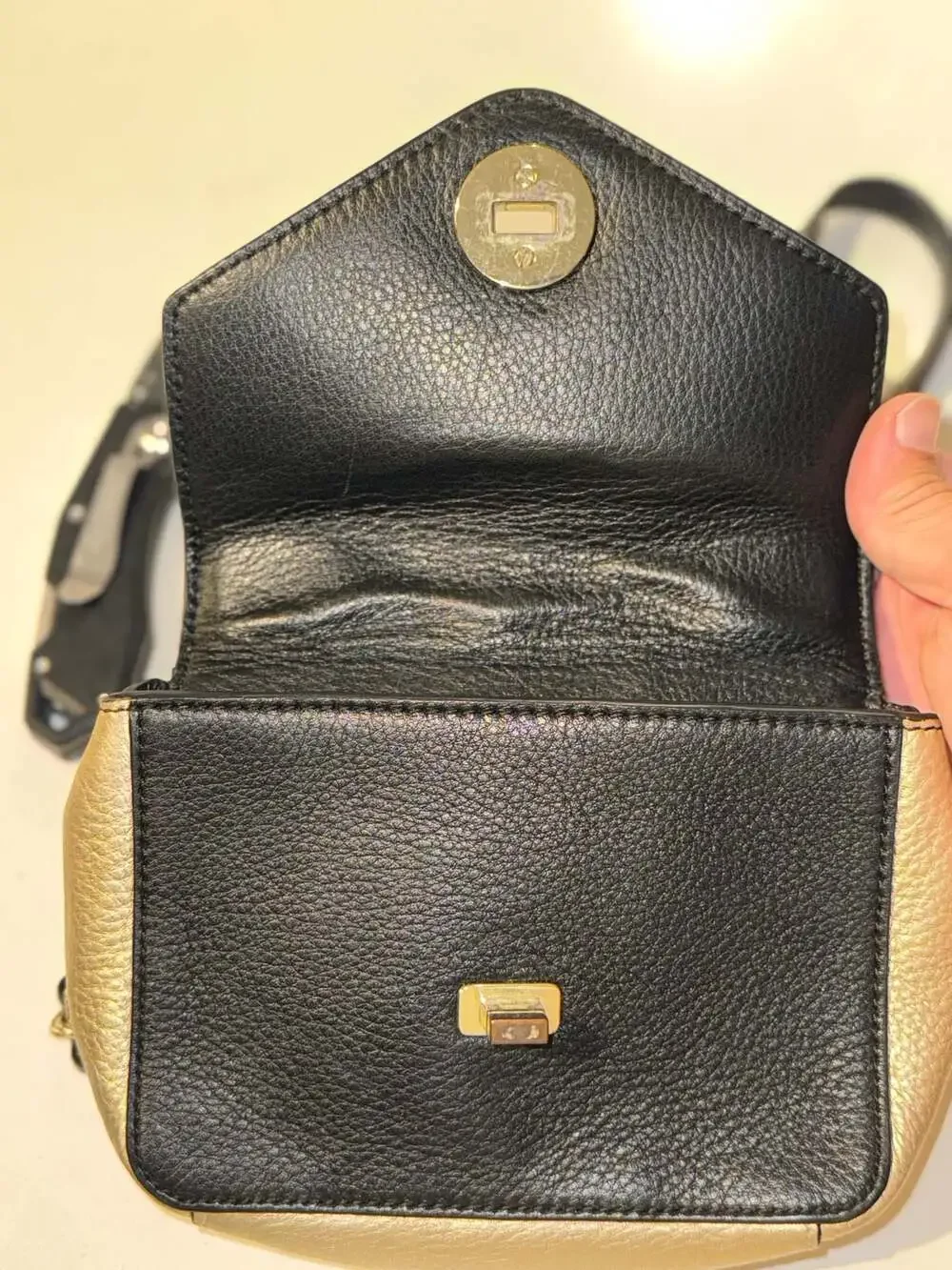 Tory Burch Marion Small Flap Crossbody Bag Black and Gold Metallic Leather